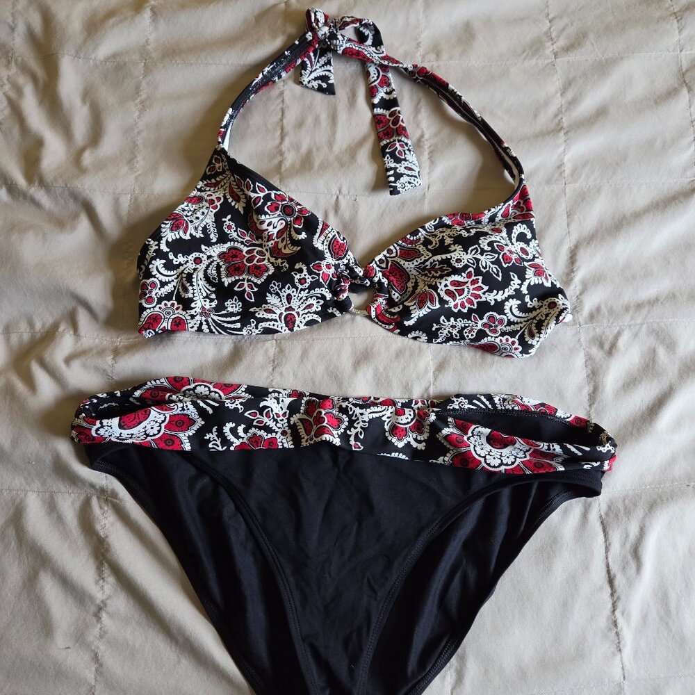 Red, Black, and White Bikini Bathing Suit Size 16